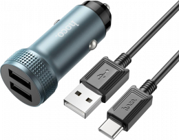 АЗУ Hoco Z49 Level 12W USB-Ax2 + USB-C кабель Metal Gray (6931474795670)