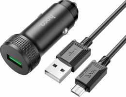 АЗУ Hoco Z49A Level 18W USB-A + microUSB кабель Black (6931474795700)