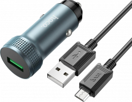 АЗУ Hoco Z49A Level 18W USB-A + microUSB кабель Metal Gray (6931474795717)