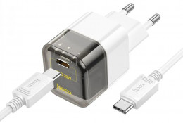 СЗУ Hoco C125A Transparent Tribute 20W USB-Cx1 + USB-C кабель (6931474798374)