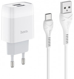 СЗУ Hoco C72A Glorious 10W USB-A + кабель USB-С White 6931474713018