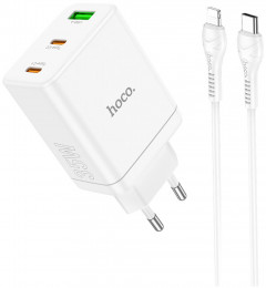 СЗУ Hoco N33 Start 35W USB-A + USB-Cx2 + Lightning кабель White (6931474795090)