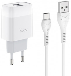 СЗУ USB-Ax2 Hoco C73A Glorious dual port 2.4A + USB-C кабель White (6931474713070)