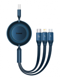 Baseus Bright Mirror 2 Series Retractable 3-in-1 Fast Charging Data Cable USB to M+L+C 66W 1.1m Blue