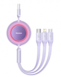 Baseus Bright Mirror 2 Series Retractable 3-in-1 Fast Charging Data Cable USB to M+L+C 66W 1.1m Purple