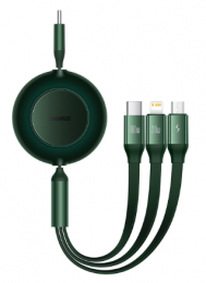 Baseus Bright Mirror 2 Series Retractable 3-in-1 Fast Charging Data Cable Type-C to M+L+C 100W 1.1m Green