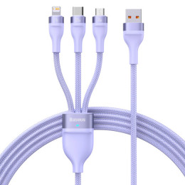 Baseus Flash Series Ⅱ One-for-three Fast Charging Data Cable USB to M+L+C 100W 1.2m Purple