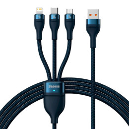 Baseus Flash Series Ⅱ One-for-three Fast Charging Data Cable USB to M+L+C 66W 1.2m Blue