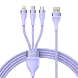 Baseus Flash Series Ⅱ One-for-three Fast Charging Data Cable USB to M+L+C 66W 1.2m Purple