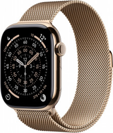 Apple Watch 11 GPS LTE 46mm - Gold Titanium Case with Gold Milanese Loop - M/L (MFD84)