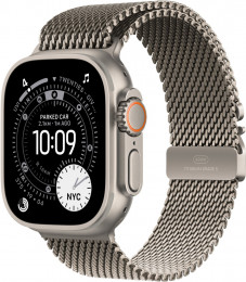 Apple Watch Ultra 3 - 49mm Natural Titanium Case with Natural Titanium Milanese Loop - Large (MF0E4)
