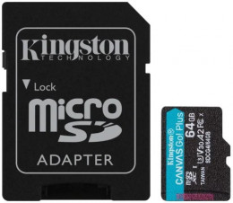 Kingston Canvas Go Plus Class 10 UHS-I U3 V30 A2 Micro SDXC 64GB with adapter (SDCG4/64GB)