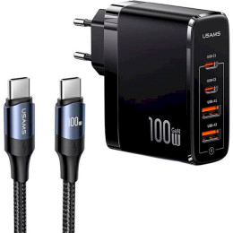 USAMS-UC Fast Charger Kit --UC Series (T44 100W 4 Ports GaN Fast Charger (EU)+ SJ524 U71 C To C 100W PD Cable 1.2m)