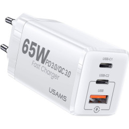 Usams US-CC110 T33 65W 3 Ports GaN Mini Fast Charger white