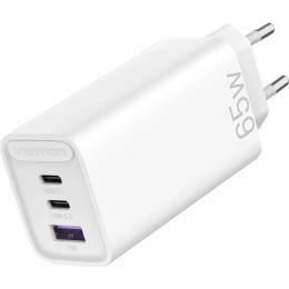 Vention 3-port USB(C+C+A) GaN Charger(65W/30W/30W) EU-Plug White