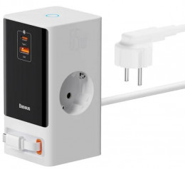 Baseus PowerCombo Digital PowerStrip 65W 2AC+1U+1C+Retractable Type-C Cable White PSLR000602