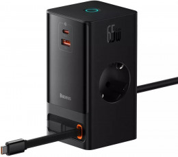 Baseus PowerCombo Digital PowerStrip 65W 2AC+1U+1C+Retractable Type-C Cable Black PSLR000301