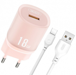 XO L157(EU) QC3.0 18W charger with TYPE-C cable (NB103) Рожевий