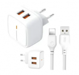 XO L61 12W 2USB port 2.4A charger with Lightning cable Білий