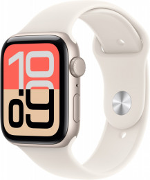 Apple Watch SE 3 GPS - 44mm Starlight Aluminium Case with Starlight Sport Band - S/M (MEHG4)