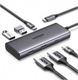 Ugreen Dock CM498 USB 3.0 Type-C -> 1хUSB-A 3.0/3хUSB-A 2.0/2xHDMI 4K 30Гц PD (35897)
