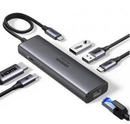 Ugreen USB-C to HDMI + 2xUSB 3.2 + USB-C 3.2 + RJ45 + PD CM512 gray (45000)