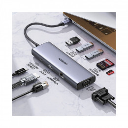 Ugreen USB3.1 Type-C to HDMI60Hz/VGA/USB 3.0х3/RJ45/SD/TF/PD 100W 9-in-1 CM498 (15600)