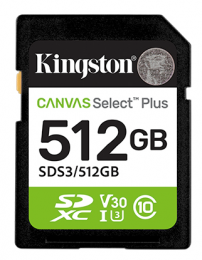 Kingston 512GB SDXC class 10 UHS-I V10 A1 Canvas Select Plus (SDS3/512GB)
