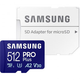 Samsung 512 GB microSDXC Pro Plus UHS-I U3 V30 A2 Class 10 + SD-adap (MB-MD512SA/EU)