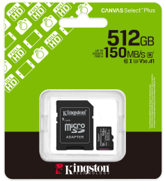 Kingston 512GB microSDXC class 10 UHS-I U3 V30 A1 Canvas Select Plus  + SD-адаптер (SDCS3/512GB)