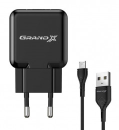 Grand-X (1xUSB 5В/2.1А) Black (CH-03UMB) + кабель microUSB