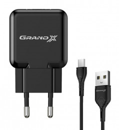 Grand-X (1xUSB 2.1A) Black (CH-03T) + кабель USB-C