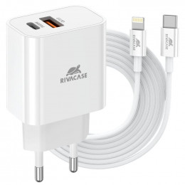 Rivacase PS4102 WD5 (USBх3A, USB-Cх3A) 20W White + кабель USB Type-C/Lightning