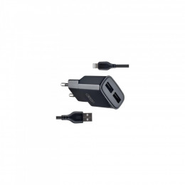XO L92C (2USB/2.4A) + USB - Lightning Чорний (XO-L92C-L)