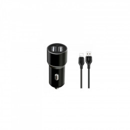 XO TZ09 2.4A/2 USB + cable lightning Black (XO-TZ09L-BK)