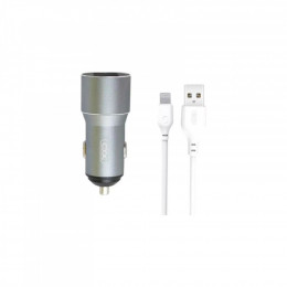 XO TZ09 2.4A/2 USB + cable lightning Grey (XO-TZ09L-GR)
