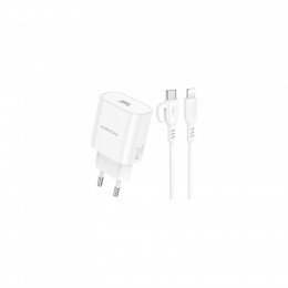 BOROFONE BA82A Platinum USB-C PD25W + cable USB-C to Lightning White (6941991112263)