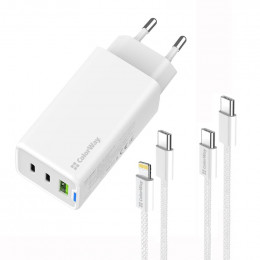 ColorWay GaN Mini 65W PD Port PPS USB (USB-2C1A) White (CW-CHS058PDCL-WT) + кабель Type-C&Lightning