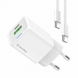 ColorWay GaN Mini 20W PD Port PPS USB (Type-C PD + USB QC4.0) White (CW-CHS062PDC-WT) + кабель Type-C