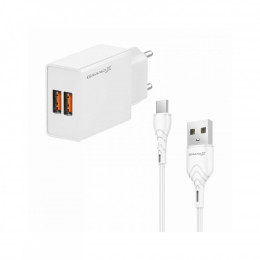 Grand-X 2xUSB 5V 2.4A + cable USB to USB-C white (CH-15WT)