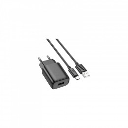 HOCO C134A USB + cable USB to USB-C 2.4A black (6942007621359)