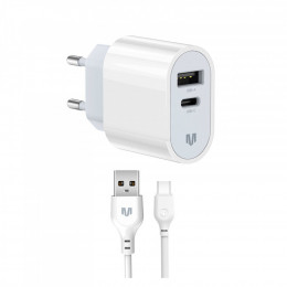 MadeInFuture MFS12 12W 1xUSB-A + 1xUSB-C + cable USB-A to USB-C White (MIF82822)