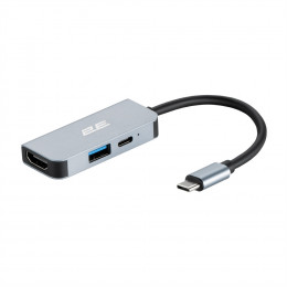 USB-С > USB-A 3.0/USB-C PD/HDMI, 0.14м, сірий (2E-W2680)