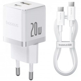 Baseus Palm Fast Charger C+U (1USB, 1USB-C) 20W White (P10111608213-01) + кабель USB Type-C 1 м