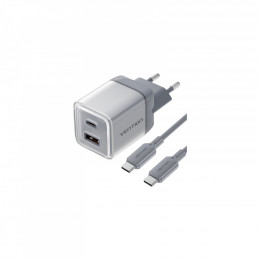 Vention 1xUSB-C PD70W + 1xUSB QC3.0 22.5W GaN + cable USB-C to USB-C 1.0m 5A gray (TZ-FCGH0-EU)