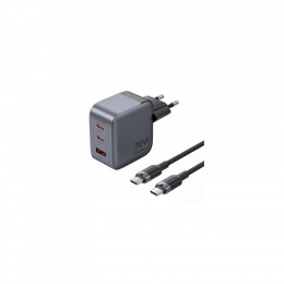Vention 2xUSB-C PD70W + 1xUSB QC3.0 22.5W GaN + cable USB-C to USB-C 1.0m black gray (TZ-FEXH0-EU)