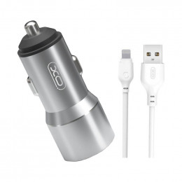 XO TZ09 (2USB, 2.4A) Gray (6920680873517) + кабель Lightning