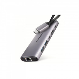 AXAGON USB-C to 2xUSB-A + 1xUSB-C + HDMI + RJ45 + PD100W 0.15m gray (HMC-6G2L)