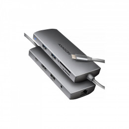 AXAGON USBC to 3xUSB-A + HDMI + RJ45 + SD/microSD + audio + PD 100W 0.2m grey (HMC-8HLSA)