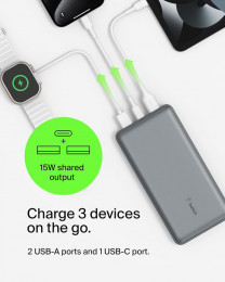 Belkin 20000мА·год (BPB012BTGY), 15Вт, 2хUSB-A/USB-C, cірий